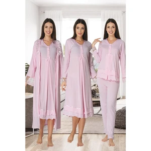 Effortt Kadın Lohusa Hamile Gecelik Pijama Takımı Sabahlık 4'lü Set 2426