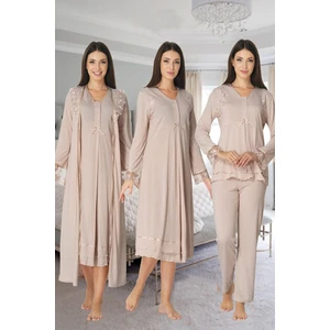 Effortt Kadın Lohusa Hamile Gecelik Pijama Takımı Sabahlık 4'lü Set 2426