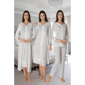 Effortt Kadın Lohusa Hamile Gecelik Pijama Takımı Sabahlık 4'lü Set 2426