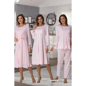 Effortt  Kadın Lohusa Hamile Gecelik Sabahlık Pijama Takımı 4'lü Set 2020