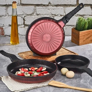 Cvs  3'lü Yanmaz Yapışmaz Kırmızı Granit Tava Seti  (20cm-24cm-28 cm)