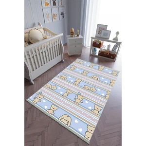 10 Post Online Çocuk Odası Halısı Mavi Kahverengi Yolluk Kaymaz Yuvarlak Oval Kesme Ince Yıkanabilir Halı