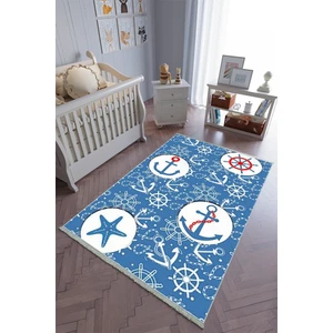 10 Post Online Çocuk Odası Halısı Lacivert Beyaz Yolluk Kaymaz Yuvarlak Oval Kesme Ince Yıkanabilir Halı