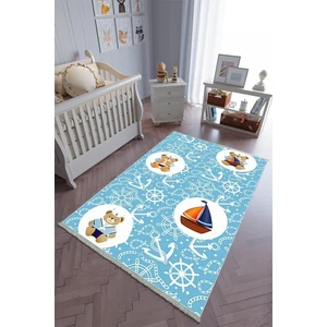10 Post Online Çocuk Odası Halısı Mavi Beyaz Erkek Yolluk Kaymaz Yuvarlak Oval Kesme Ince Yıkanabilir Halı