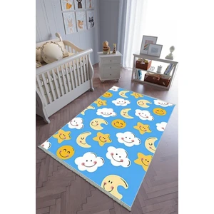 10 Post Online Çocuk Odası Halısı Mavi Sarı Beyaz Yolluk Kaymaz Yuvarlak Oval Kesme Ince Yıkanabilir Halı