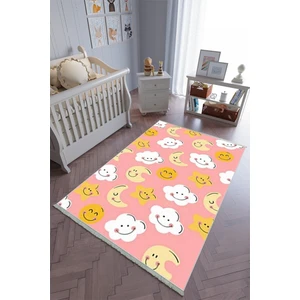 10 Post Online Çocuk Odası Halısı Pembe Sarı Yolluk Kaymaz Yuvarlak Oval Kesme Ince Yıkanabilir Halı
