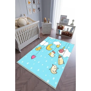 10 Post Onlineçocuk Odası Halısı Mavi Sarı Yolluk Kaymaz Yuvarlak Oval Kesme Ince Yıkanabilir Halı