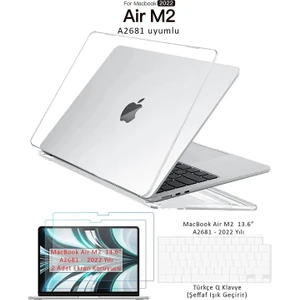 Macbook Air M2 M3 M4 13.6" A2681 A3113 A3240 Tam Uyumlu Set Kılıf Kapak Klavye Koruyucu Ekran Koruyucu Film