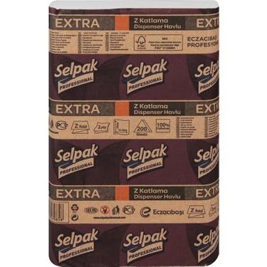 Selpak Professional Extra Z Katlı Dispenser Havlu 200 Yaprak Koli Içi 12'li