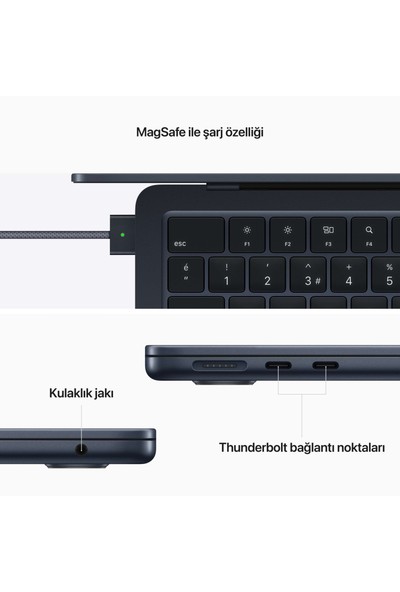 Apple MacBook Air M2 8c Cpu 8c Gpu 16GB 512 GB SSD 13.6" Gece Yarısı Z160M2JT16512