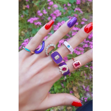 Mor Mineli Ortasi Baget Taşlı Gümüş Yüzük fiyatları