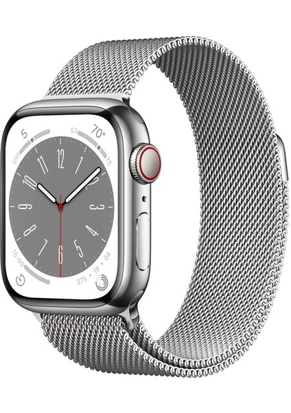 Watch Series 8 Gps + Cellular 41MM Silver Stainless Steel Case With Silver Milanese Loop - MNJ83TU/A