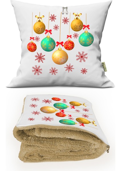 Yılbaşı Desenli Happy New Year Tv Battaniyeli Opsiyonel Yastık & Kırlent 36x36 Cm