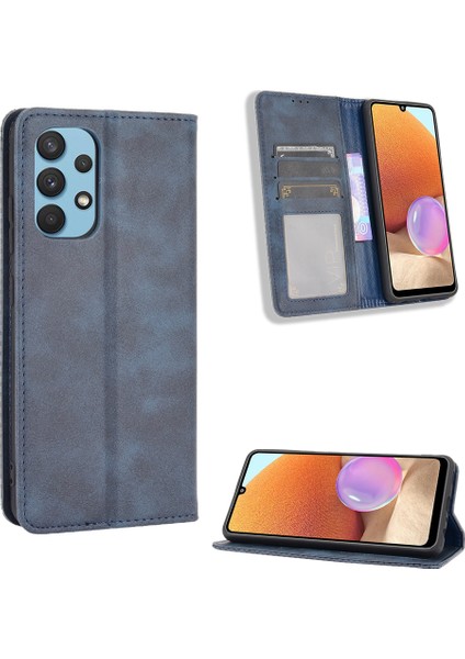 Samsung Galaxy A32 4g Için Otomatik Emilmiş Manyetik Vintage Stil Cüzdan Stand Telefon Kılıfı Kapak (Yurt Dışından)