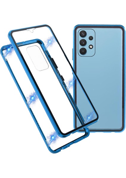 Tam Kapsama Manyetik Adsorpsiyon Metal Çerçevesi + Samsung Galaxy A32 4g Eu Versiyonu Için Çift Taraflı Ultra Net Temperli Cam Telefon Kabuğu (Yurt Dışından)
