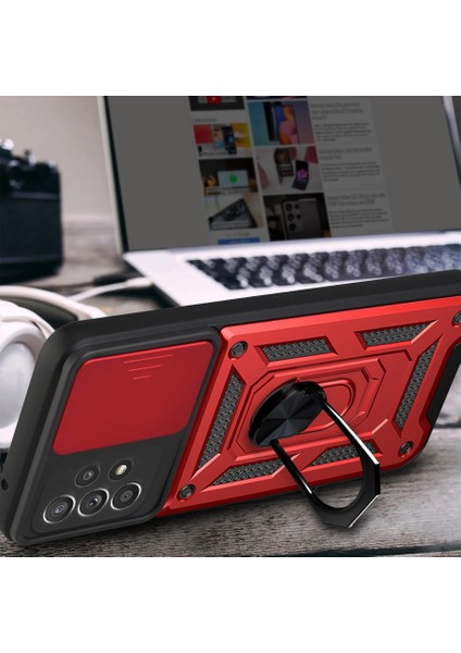 Çok Yönlü Koruyucu Kamera Slayt Telefon Çizik Geçirmez Arka Kabuk Samsung Galaxy A32 4g Eu Versiyonu Için Kickstand Ile (Yurt Dışından)