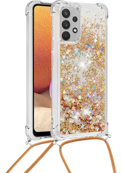Samsung Galaxy A32 4g (Abd Sürümü) Için Kayış Ile Yüzen Hızlı ve Parlak Parıltılı Cep Telefonu Tpu Kapağı (Yurt Dışından)