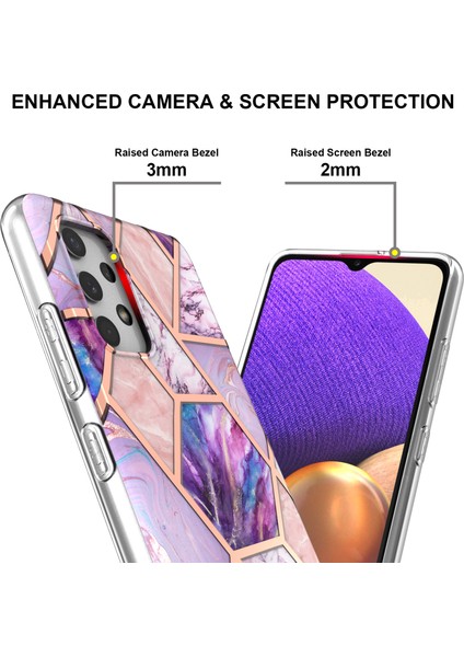 [kablosuz Şarj Destek] Mermer Desen Baskı Imd Elektrokaplama Samsung Galaxy A32 4g Eu Versiyonu Için Yumuşak Tpu Telefon Kasası (Yurt Dışından) modelleri