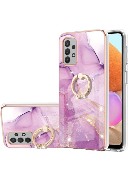 360 Derece Döner Halka Kickstand Tpu Arka Kapak Imd Mermer Desen Iml Elektraplama Telefon Kılıfı Samsung Galaxy A32 4g Eu Versiyonu (Yurt Dışından)