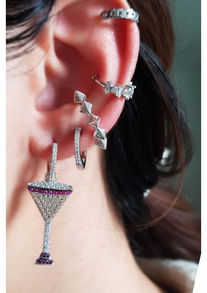 Şarap Kadehi Küpe Rodyum Gümüş Küpe indirimleri