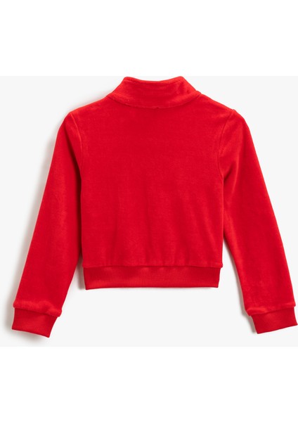 Dik Yaka Fermuarlı Polar Hırka Uzun Kollu Kelebek Işleme Detaylı fiyatları