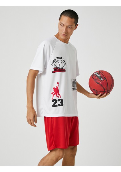 Oversize Spor Tişört Basketbol Baskılı Bisiklet Yaka