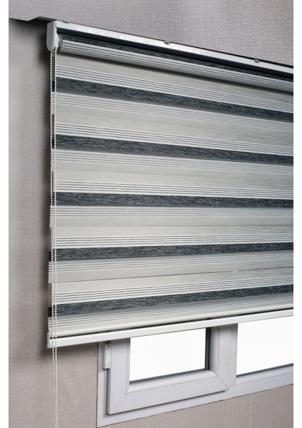 Brillant Premium Çift Renk Siyah Gri Ev Ofis Zebra Stor Perdeler