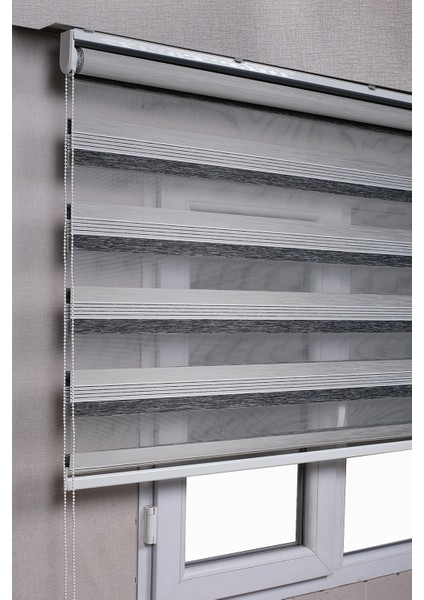 Premium Çift Renk Siyah Gri Ev Ofis Zebra Stor Perdeler