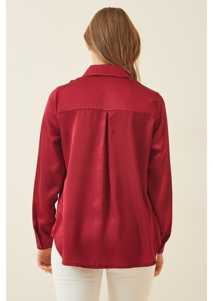 Kadın Bordo Hafif Dökümlü Saten Yüzeyli Gömlek HZL22W-BD139641 modelleri