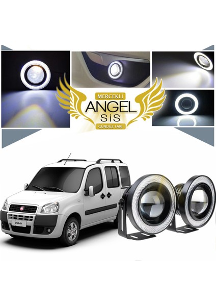 Fiat Doblo D1 Uyumlu, Universal Mercekli LED Angel Sis Farı, 76MM Beyaz Renk