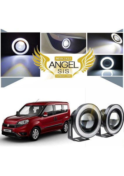 Fiat Doblo D4 Uyumlu, Universal Mercekli LED Angel Sis Farı, 76MM Beyaz Renk