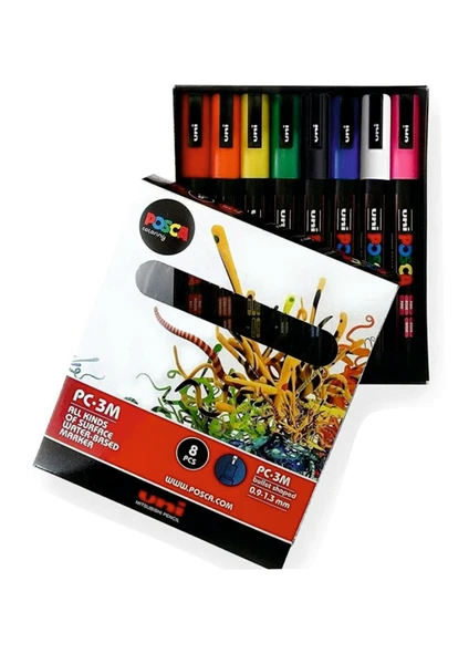 Posca Pc-3m 0.9-1.3 Su Bazlı Boyama Markörü Seti Ana Renkler 8 Renk