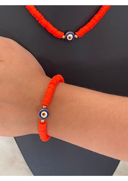 Fimo Boncuk Altın Kaplama Nazar Boncuklu Kolye Bileklik Takım