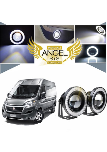 Fiat Ducato Uyumlu, Universal Mercekli LED Angel Sis Farı, 76MM Beyaz Renk