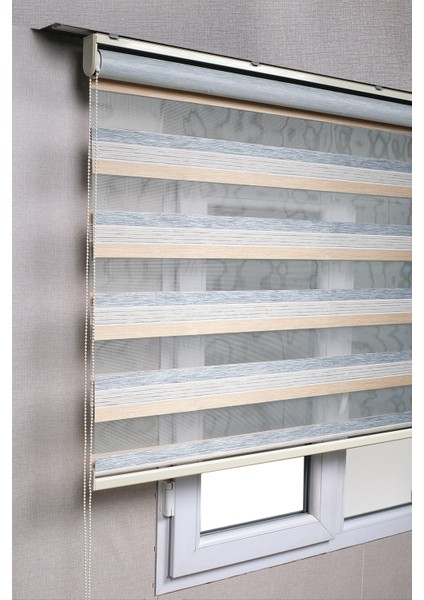 Premium Çift Renk Sütlükahve-Gri Ev-Ofis Zebra Stor Perdeler