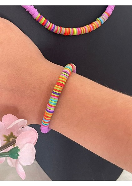 Fimo Boncuk Renkli Kolye Bileklik Takım