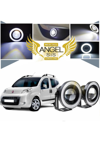 STS Oto Aksesuar Fiat Fiorino Uyumlu, Universal Mercekli LED Angel Sis Farı, 76MM Beyaz Renk