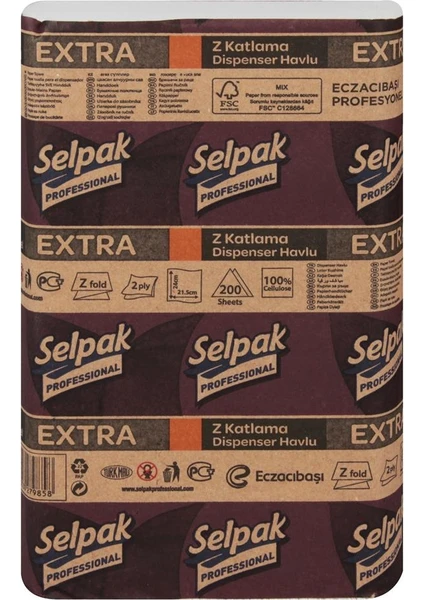 Selpak Professional Extra Z Katlı Dispenser Havlu 200 Yaprak Koli Içi 12'li Paket