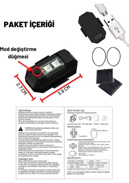 Şarjlı Mini LED Işık/motor Çakar Led/drone Işığı/anti Çarpışma Uyarı Işığı