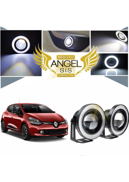 Renault Clio 4 Uyumlu, Universal Mercekli LED Angel Sis Farı, 76MM Beyaz Renk