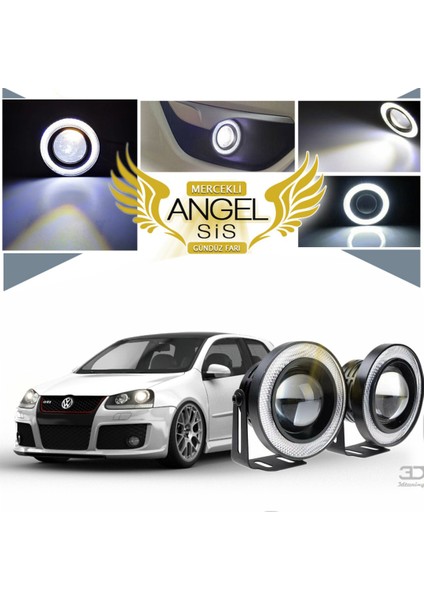 STS Oto Aksesuar Volkswagen Golf 5 Uyumlu, Universal Mercekli LED Angel Sis Farı, 76MM Beyaz Renk