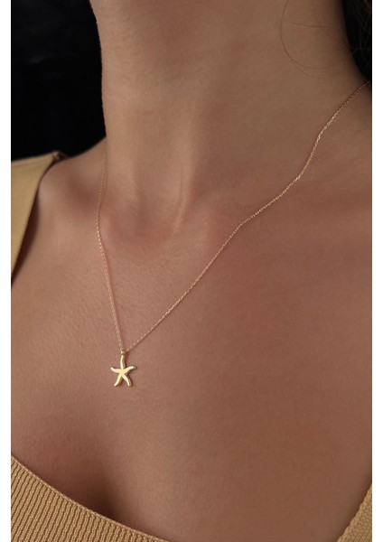 14 Ayar Altın Taşsız Deniz Yıldızı Kolye