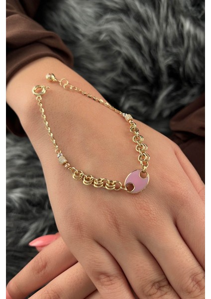 14 Ayar Altın Pembe Obje Detaylı Doch Zincir Bileklik indirimleri