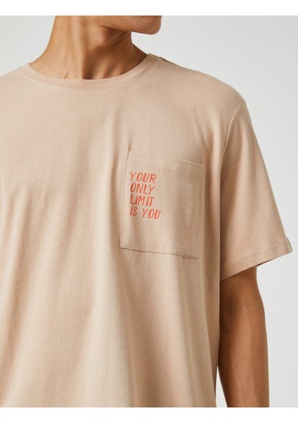 Basic Tişört Slogan Baskılı Cep Detaylı Bisiklet Yaka indirimleri