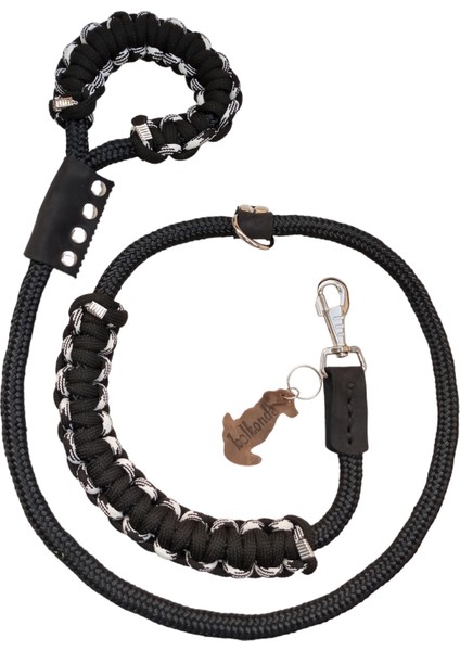 Köpek gezdirme kayışı boyun tasmalı siyah halat paracort örme boyun destekli deri kapamalı kalınlık:14mm uzunluk:120cm tasma: standart ayarlamalı dog collar TB6-2