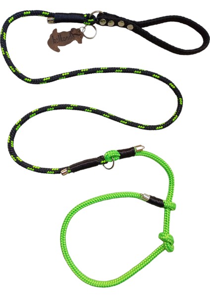 Köpek gezdirme kayışı boyun tasmalı küçük ve orta ırk halat yeşil siyah kalınlık:8mm uzunluk:120cm tasma: standart ayarlamalı dog leash TB5-15