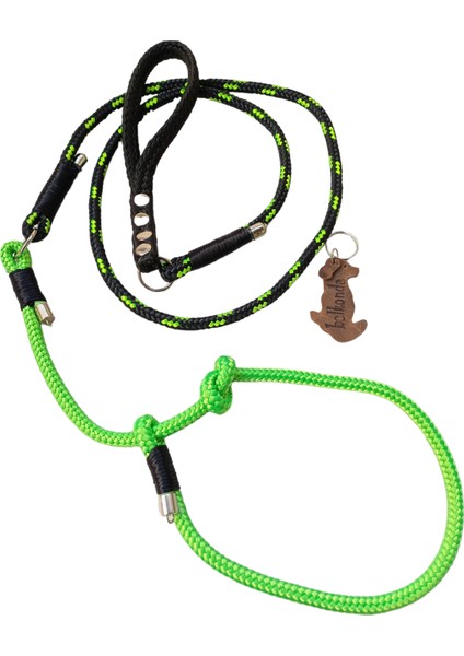 Köpek gezdirme kayışı boyun tasmalı küçük ve orta ırk halat yeşil siyah kalınlık:8mm uzunluk:120cm tasma: standart ayarlamalı dog leash TB5-15