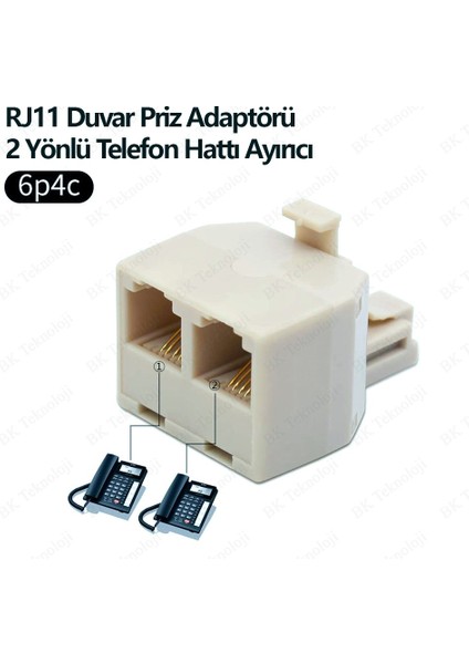 RJ11 6P4C 2'li Telefon Hattı Çoklayıcı Y-Splitter Adaptörü