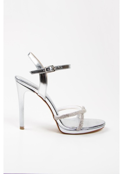 Kadın Platform Taşlı Abiye Ayakkabı ve Çanta Takımı Gümüş indirimleri