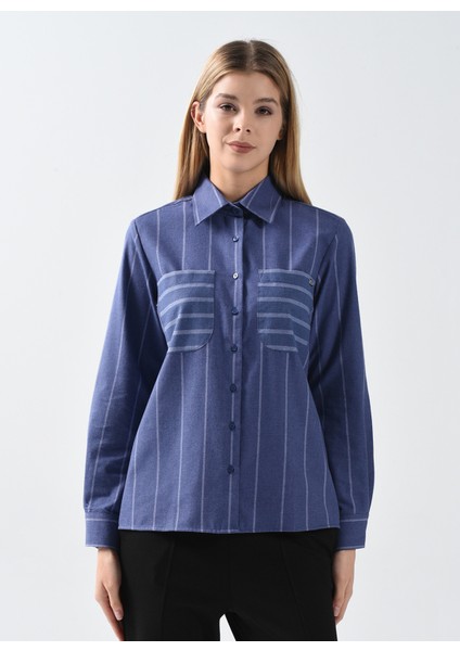 Gömlek Yaka Mavi Kadın Gömlek Rınzo